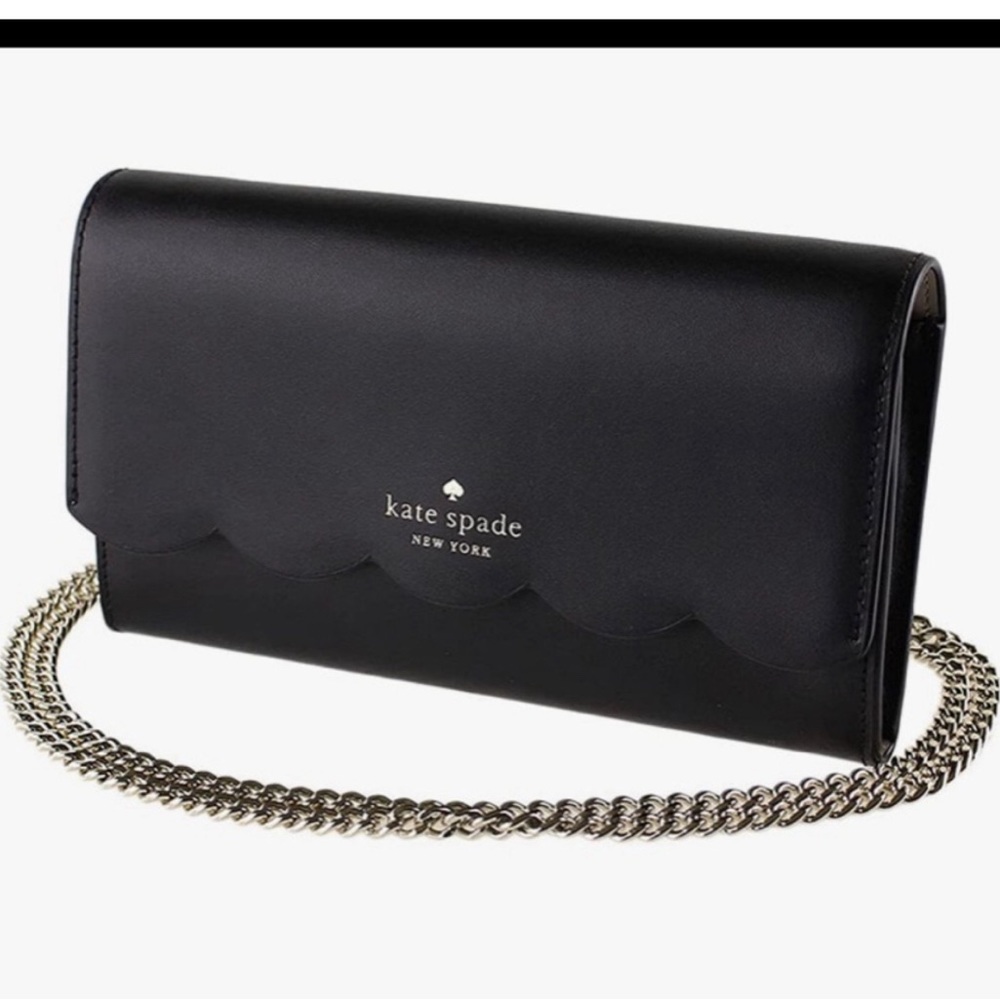 ♠️NWT Kate Spade Gemma Scalloped Smooth Leather Gemma Crossbody Bag, Color Black - Picture 3 of 11